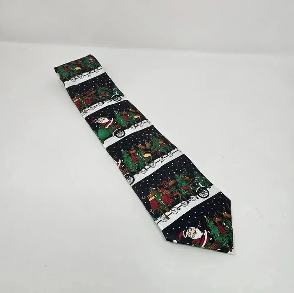 Hallmark Yule Tie Greetings Bicycling Reindeer Santa Necktie Ugly Christmas - Picture 1 of 6